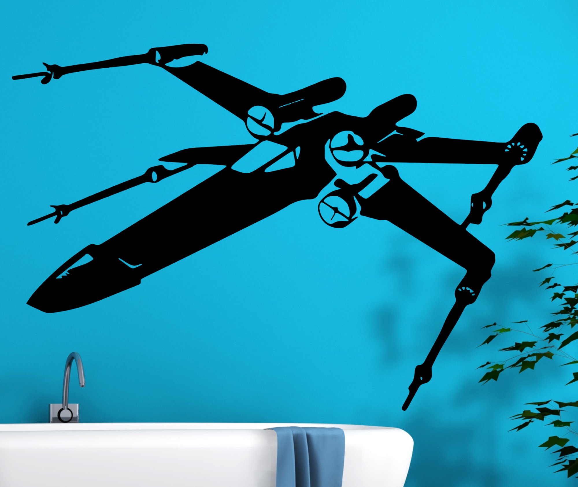 46384 X Wing Fighter seitlich Wandtattoo Badewanne blau